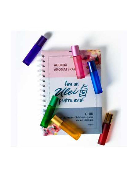 Agenda si ghid pentru uleiuri esentiale + 6 sticlute roll-on de 10ml