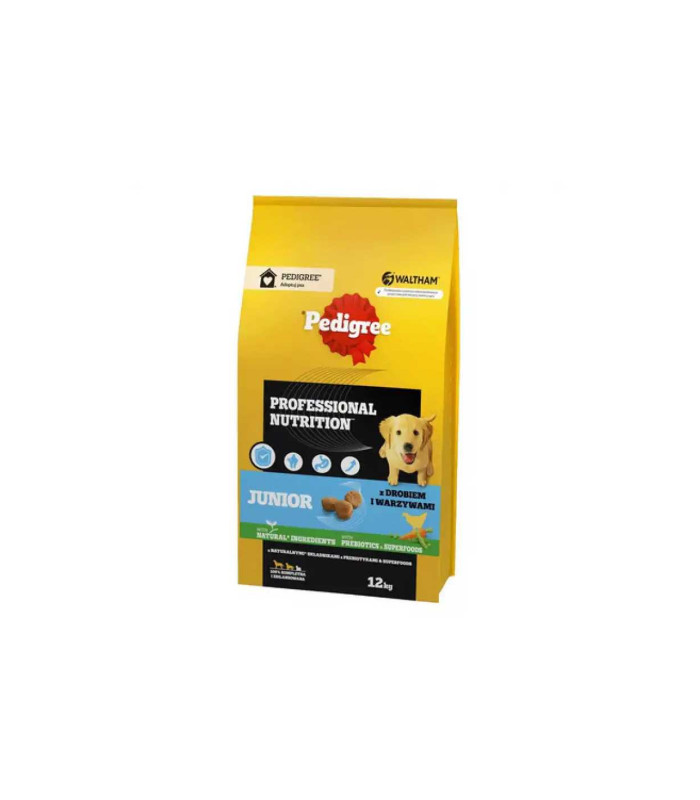 PEDIGREE Junior Professional Nutrition cu carne de pasare si legume pentru catei de talie mare si medie 12kg