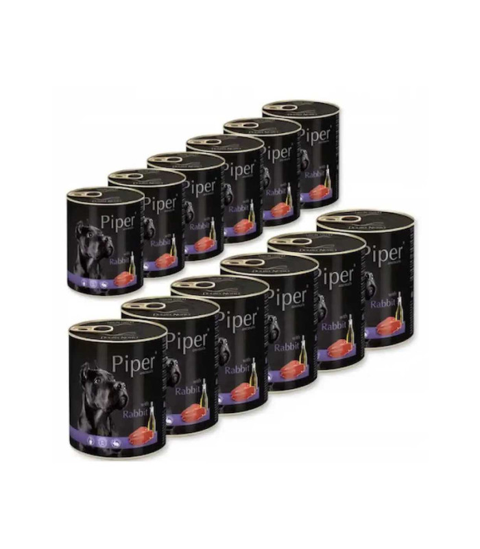 Piper Set 12 conserve Hrana umeda pentru caini, cu Carne de Iepure 800 g