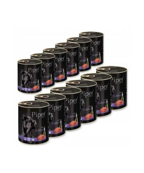 Piper Set 12 conserve Hrana umeda pentru caini, cu Carne de Iepure 800 g