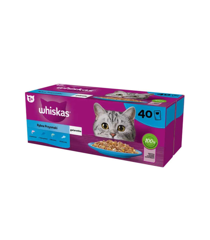 WHISKAS, Hrana umeda pentru pisici adulte in jeleu mix, Fishy Treats, 40x85g
