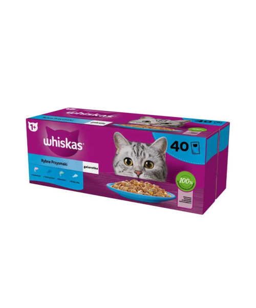 WHISKAS, Hrana umeda pentru pisici adulte in jeleu mix, Fishy Treats, 40x85g