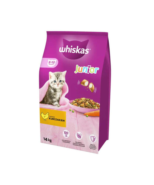 WHISKAS, Hrana uscata pentru pisici  Junior cu pui 14 kg