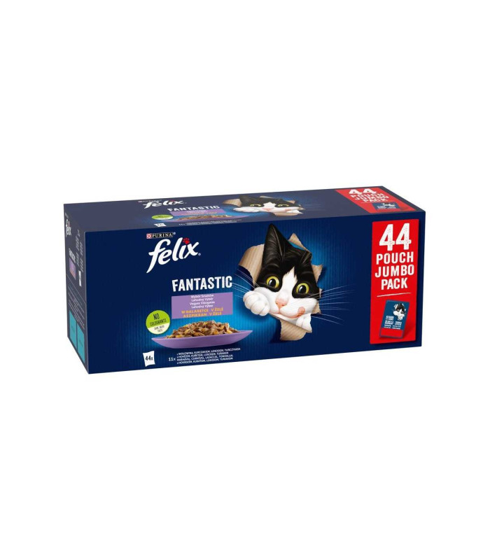 Purina , Hrana umeda pentru pisici Felix Fantastic, Multipack, Vita/Pui/Somon/Ton in jeleu, 44x85g