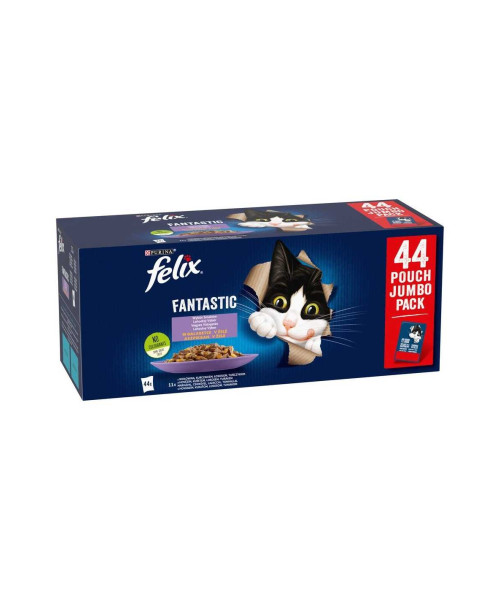 Purina , Hrana umeda pentru pisici Felix Fantastic, Multipack, Vita/Pui/Somon/Ton in jeleu, 44x85g