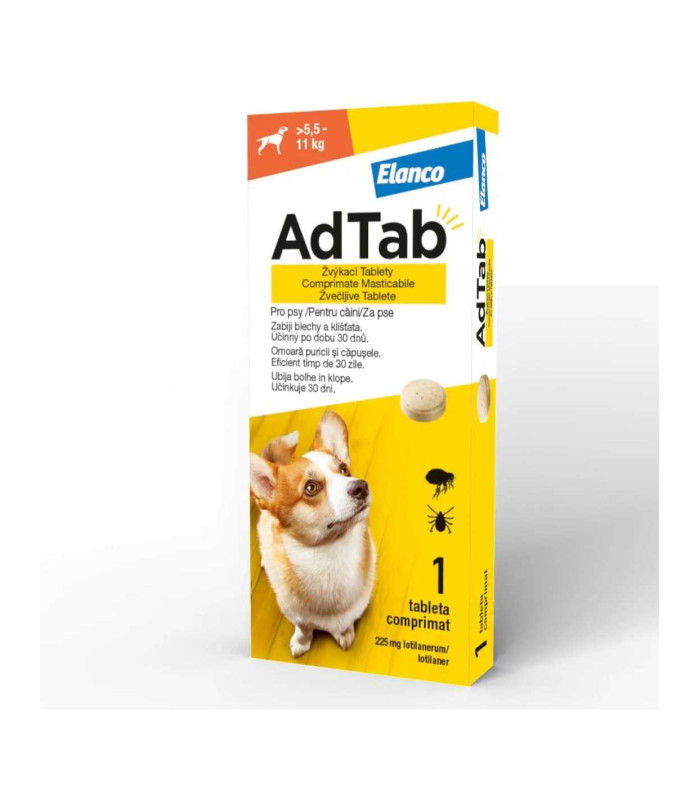 AdTab Dog 225 mg pentru caini 5.5-11 kg , 1 tableta