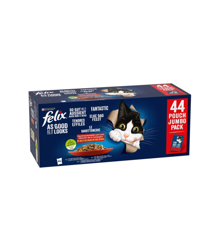 Purina, Hrana umeda pentru pisici Felix Fantastic, Mix, Vita/Pui/Rata/Miel in jeleu, 44x85g