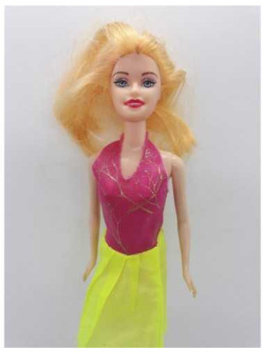 Papusa cu parul blon si rochita cu decolteu