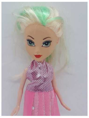 Papusica cu parul blond si suvite verzi 23 cm