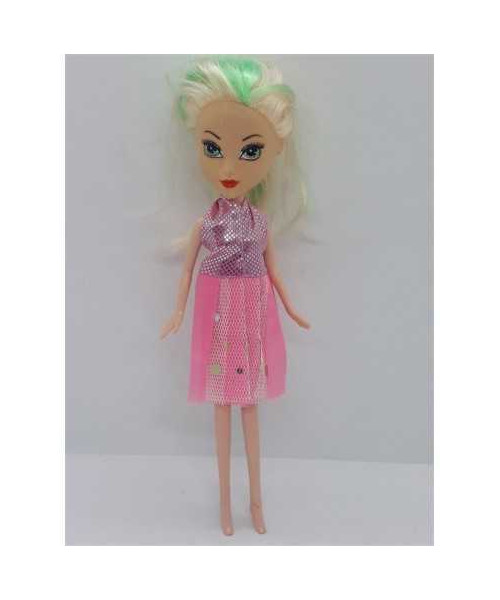 Papusica cu parul blond si suvite verzi 23 cm