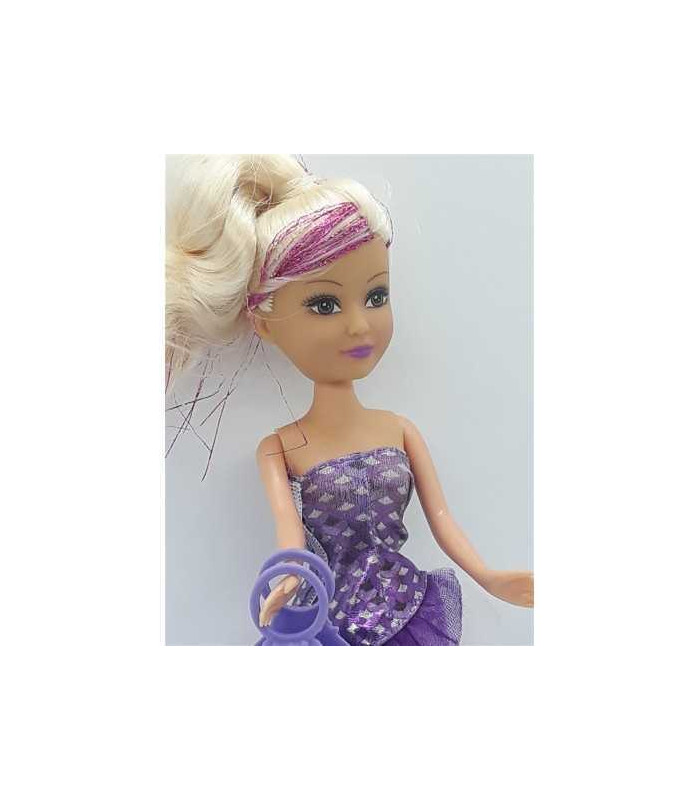 Papusica cu parul lung blond si suvita roz sclipitoare 25 cm