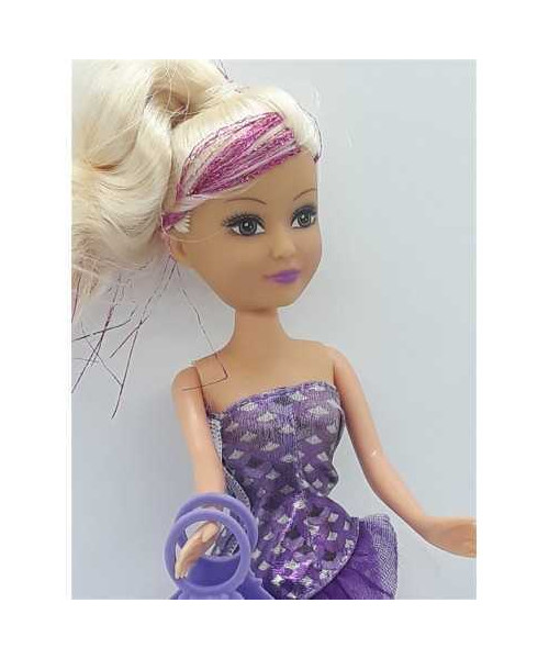 Papusica cu parul lung blond si suvita roz sclipitoare 25 cm