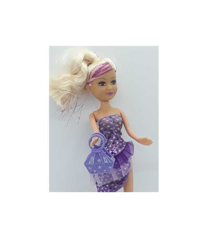 Papusica cu parul lung blond si suvita roz sclipitoare 25 cm