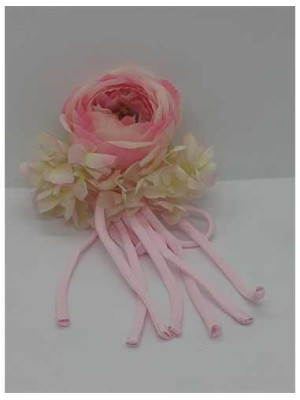 Brosa din material textil trandafir roz cu franjuri