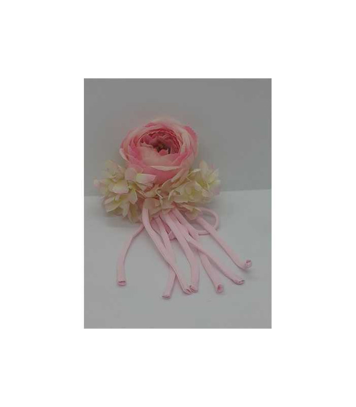Brosa din material textil trandafir roz cu franjuri