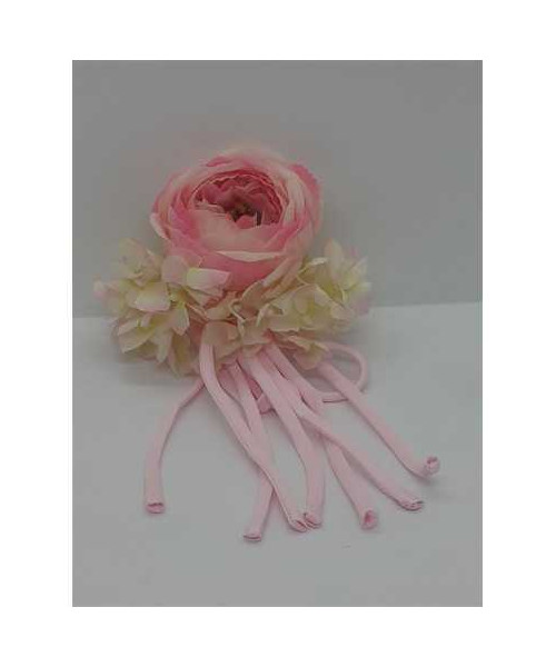 Brosa din material textil trandafir roz cu franjuri