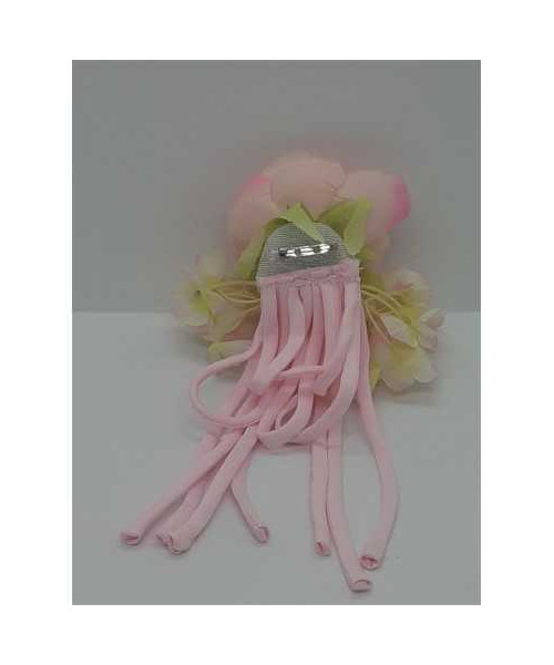 Brosa din material textil trandafir roz cu franjuri