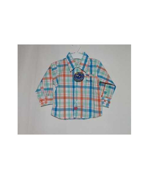 Camasa din bumbac maneca lunga in carouri multicolora 6-9 luni Teen Club