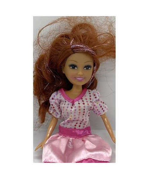 Papusa cu parul roscat si suvita roz 25 cm