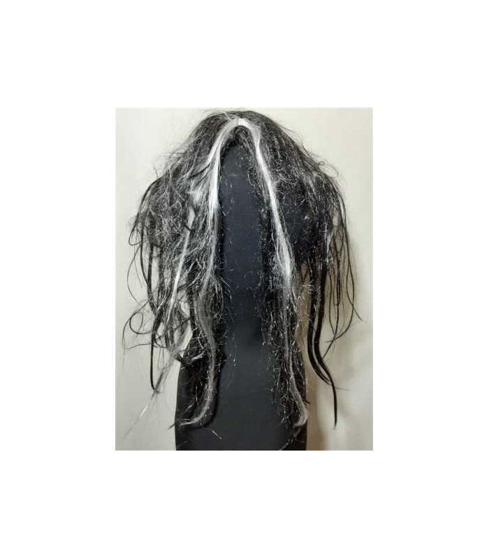 Peruca vrajitoare par lung negru cu suvite albe