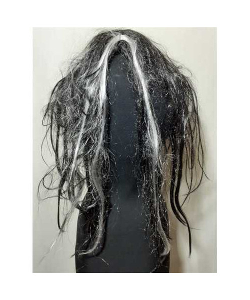 Peruca vrajitoare par lung negru cu suvite albe