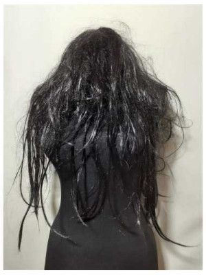 Peruca vrajitoare par lung negru cu suvite albe 2