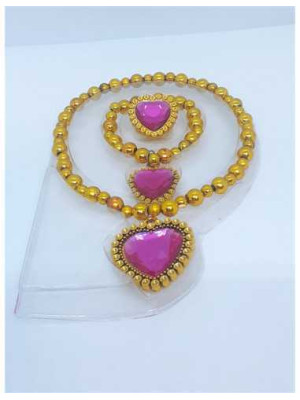 Set colier bratara si inel cu inimioara pentru fetite