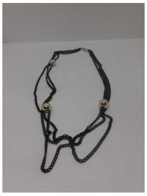 Colier dama din lant cu margele culoare auriu