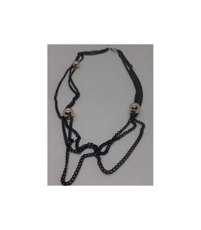 Colier dama din lant cu margele culoare auriu