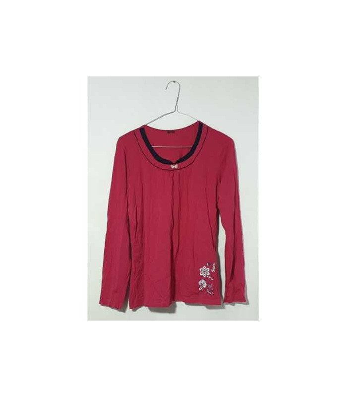 Bluza pijama dama roz cu fundita si imprimeu floral marimea S