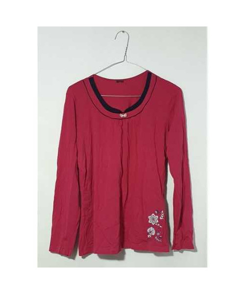 Bluza pijama dama roz cu fundita si imprimeu floral marimea S