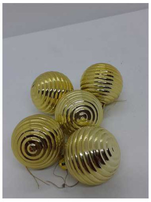 Set 5 globulete cu dungi culoare auriu pentru Craciun