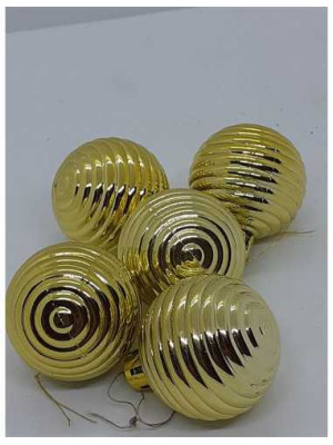Set 5 globulete cu dungi culoare auriu pentru Craciun 2