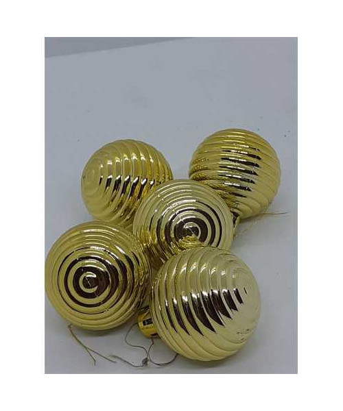 Set 5 globulete cu dungi culoare auriu pentru Craciun