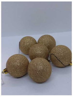 Set 6 Globuri de Craciun din plastic culoare auriu sclipitor