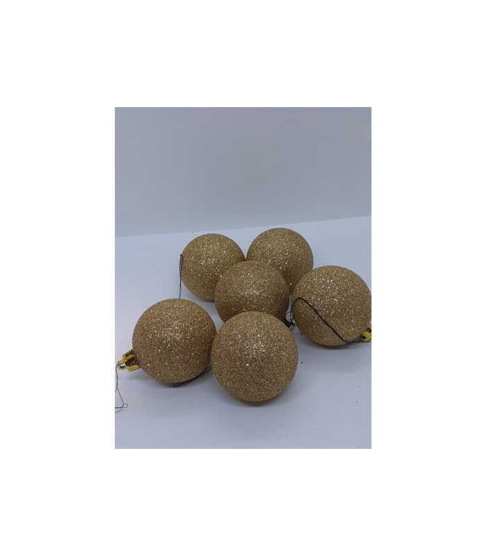 Set 6 Globuri de Craciun din plastic culoare auriu sclipitor