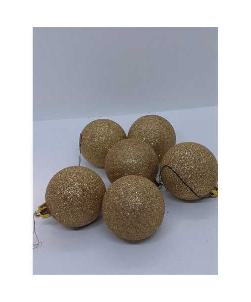 Set 6 Globuri de Craciun din plastic culoare auriu sclipitor