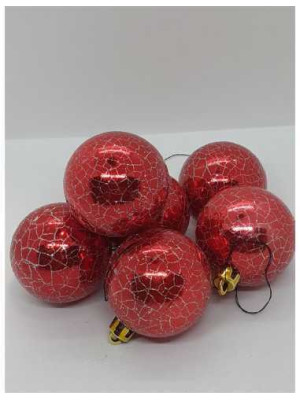 Set 6 Globuri de Craciun din plastic culoare rosu cu model argintiu