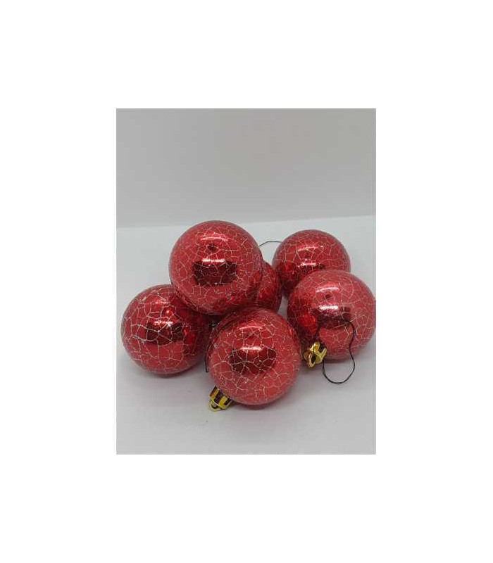 Set 6 Globuri de Craciun din plastic culoare rosu cu model argintiu
