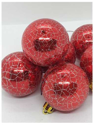 Set 6 Globuri de Craciun din plastic culoare rosu cu model argintiu 2