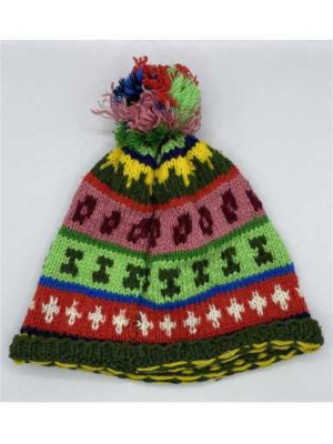 Caciula copii tricotata multicolora cu ciucure marime 3 4 ani