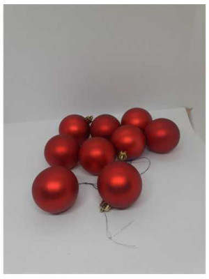 Set 9 globuri din plastic pentru Craciun culoare rosu mat