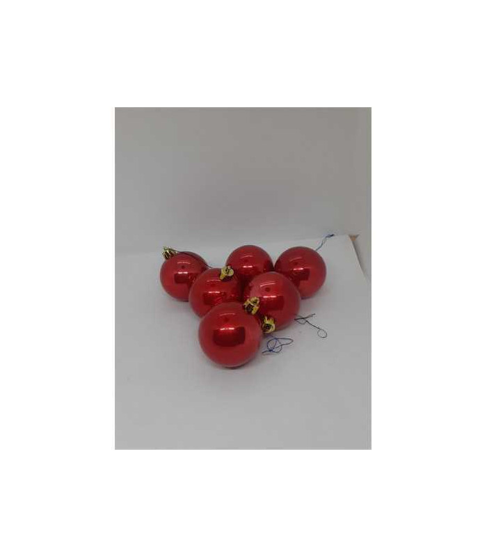 Set 6 globuri din plastic pentru Craciun culoare rosu