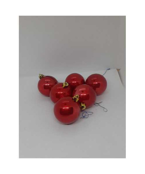 Set 6 globuri din plastic pentru Craciun culoare rosu