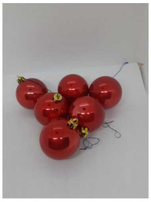 Set 6 globuri din plastic pentru Craciun culoare rosu 2