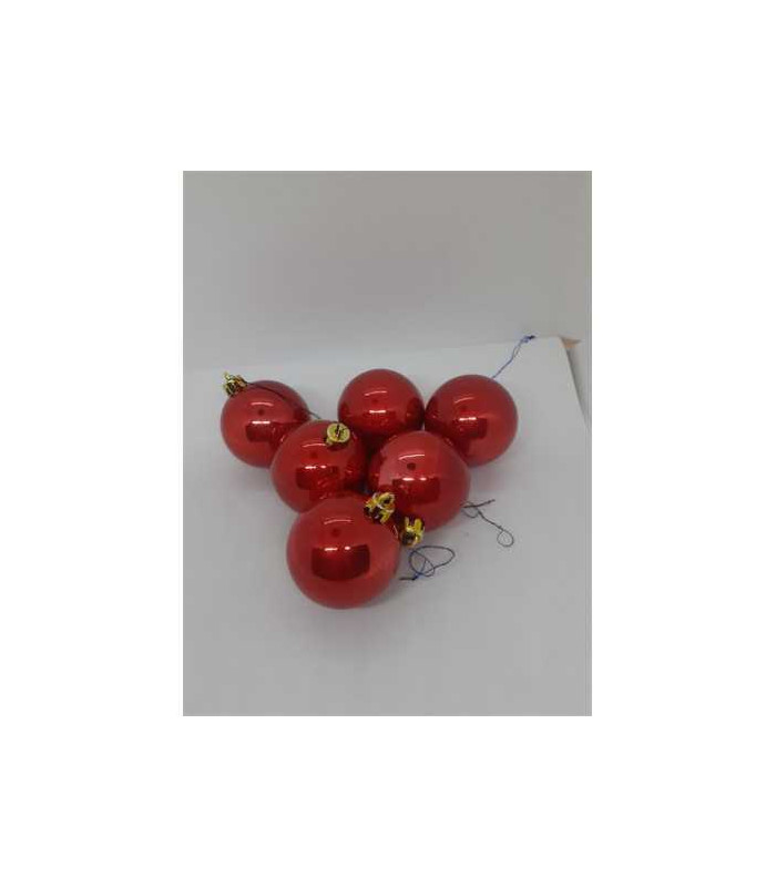 Set 6 globuri din plastic pentru Craciun culoare rosu