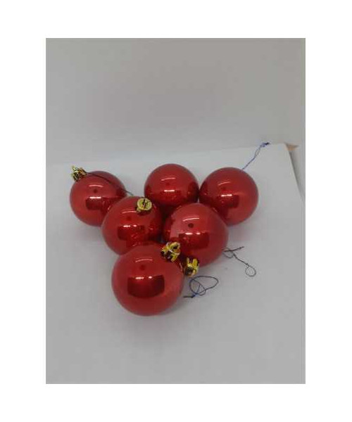 Set 6 globuri din plastic pentru Craciun culoare rosu