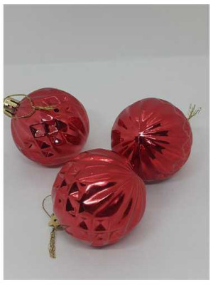 Set 3 globuri din plastic pentru Craciun cu model in relief 2