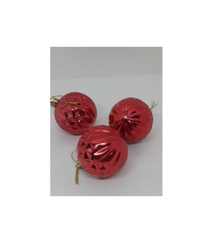 Set 3 globuri din plastic pentru Craciun cu model in relief