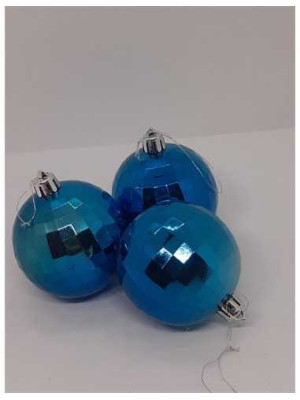 Set 3 globuri din plastic culoare albastru pentru Craciun